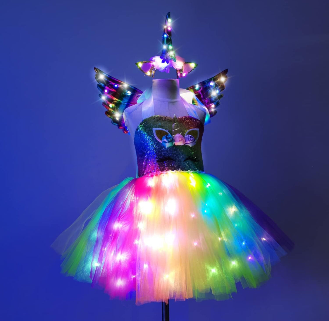 Disfraz de Unicornio con Luces LED para Niñas , Vestido, Diadema y Alas