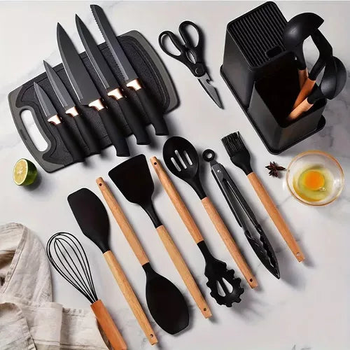 Set de Utensilios de Cocina de Silicona + Set de Cuchillos X19 Pcs - Todo lo que Necesitas para tu Cocina 🍴🔪